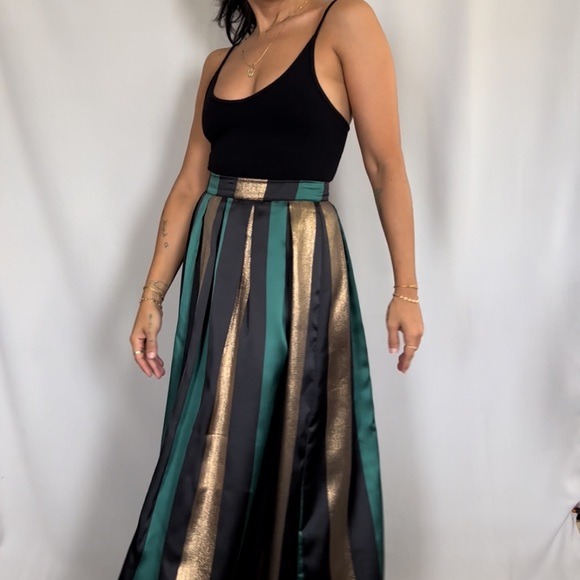 EVENING black, gold and green striped maxi skirt - perfect for holiday events - Picture 2 of 7